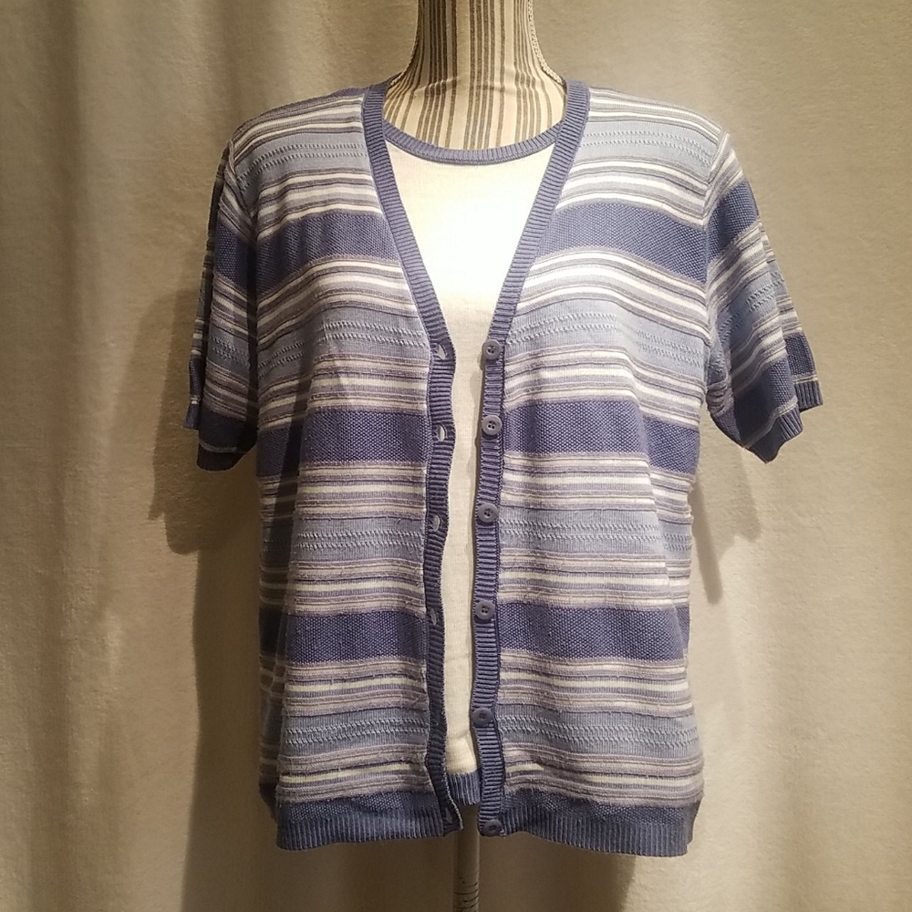 Alfred Dunner Blue & White Layered Look Sweater L